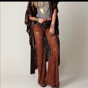 NWOT Free people nightcap lace bohemian bell bottoms brown 4 medium